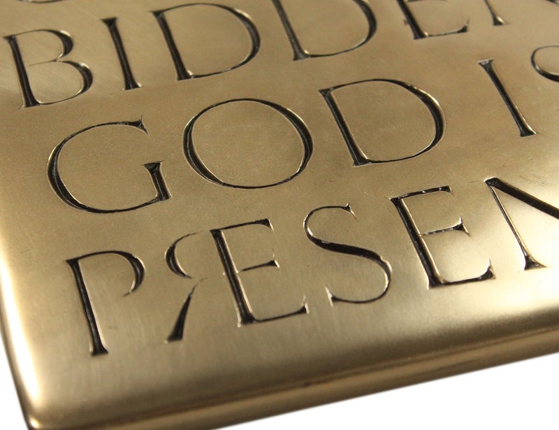 Biddy Murphy Wild Goose Studio Bidden or Not Bidden God is Present Irish Plaque Resin Casting Bronze Coated 8 1/4 Inches Tall by 6 3/4 Inches Wide Ready To Hang Made in Ireland - Image 2